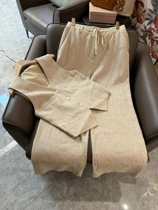 Kadınlar İki Parçalı Pantolon 24 B // C Vintage Suit Keten Yelek Geniş Bacak Seti