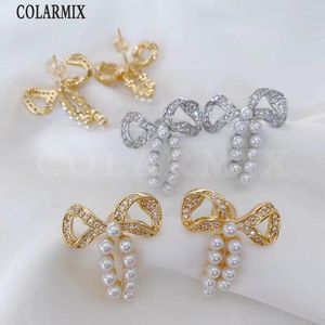 Серьги для гвоздики 5 паров Bowknot Pave Tiny жемчужные модные украшения свадебный подарок 30391