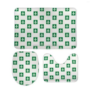 Bath Mats Airport Green Sign 3pcs Bathroom Set Carpet Toilet Seat Cover Floor Mat Practical Decor Aviation Airplane Air