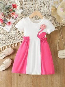 女の子のドレスフラミンゴカラーマッチングファッションクールな子供用ドレス