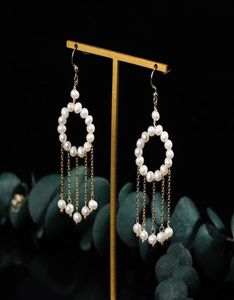 Dangle Chandelier Pearl Earrings For Women Gemstones Jewelry Chinese Vintage Natural Amulets Beaded Charm White Fashion 925 Silv3050847