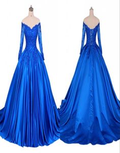 V neck Blue Evening Dress With Long Sleeves Lace A line Princess 2022 Applique Illusion Sequined Beaded Corset Back Quinceanera Pa5756783