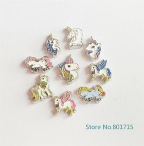 Ny designhäst FC1680 Floating Locket Charms Unicorn 10st Floating Living Charms As Gift Wholes Christmas Charms1262147