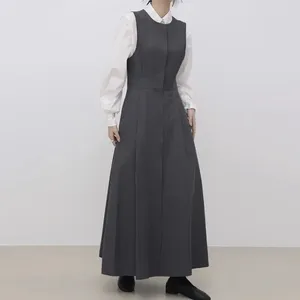 Lässige Kleider Korean Chic minimalist 2 Stück Kleid Sets für Frauen Herbst Revers weißes Hemd Lange plissierte Sundress elegante zweiteilige Anzüge