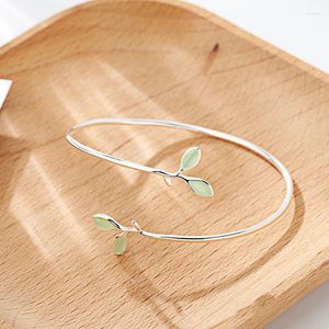 Bangle Fashion Simple Silver Color Leaves Korean Style Exquisite Open For Women Green Leaf Twigs Branch Jewelry Girl Gift