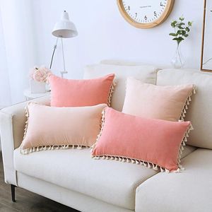 Kissen Luxusabdeckung Nordic INS Quasten Spitze Wildleder Feste weiche Plüsch rosa Kissenbezug Sofa Wurf Home Decor 45x45 cm