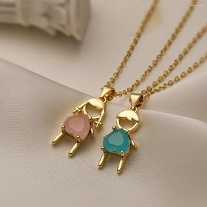 Colares pendentes mafisar rosa/azul coração jóias de zircão CZ 2024 menino de moda para mulheres presentes