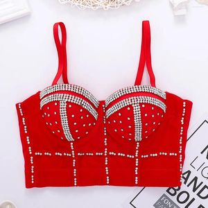 Women's Tanks Crop Top Beading Rhinestones Bar Stage Camis Women Nightclub Tank Backless Outwear Streetwear Wind Corset Strap 2024 Summer