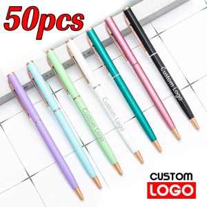 Pens 50pcs Multi Color Gift Pen Rose Gold Ballpoint Pen Custom Logo Office School Advertising Pen Engraved Text Stationery Wholesale