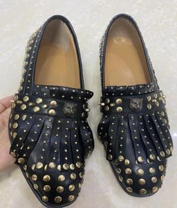 Guldnitar loafers Tassel Fringe Flat Heel äkta läderfabrik riktiga bilder män oxfords brogue kör båtar9125545