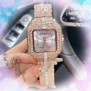 Präsident Militär Männer Frauen beobachten glänzende sternenklare volle Diamanten Ring Edelstahluhr Quarz alle Verbrechen Super Time Square Face Chain Bracelet Watch Geschenke