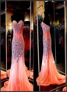 Luxury mermaid prom Festzugskleid mit Schatz ärmelloser Sweep -Zug funkelnde Kristallperlen Tüll formelle Abendkleider3559580