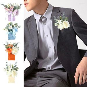 Brooches Groom Corsage Wedding Boutonniere Artificial Flowers Bouquet Card Without Pin Party Ceremony Jewelry