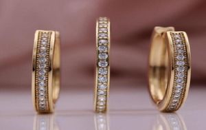 14K Plated gold Rose Huggie Ladies Fashion Jewelry Set luxury micro set Zircon Earrings Ring size 6789102415166