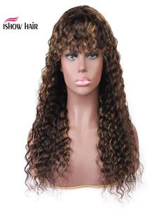 Ishow Brazilian 427 Ombre Deep Wave Human Hair Perücken mit Pony Peruaner Deep Curly Keine Spitzenperiere Indian Malaysisch für schwarze Wome7855337