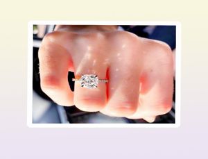 Real Solid 925 Sterling Silver Ring Four claws 2Ct Cushion cut Diamond Wedding Engagement Rings For Women Fine Jewelry gift8212050