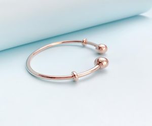 Womens Rose Gold Open Bangle Bracelet Real Sterling Silver Wedding designer Jewelry with Original retail Box For Charms Bracelets Set7930299