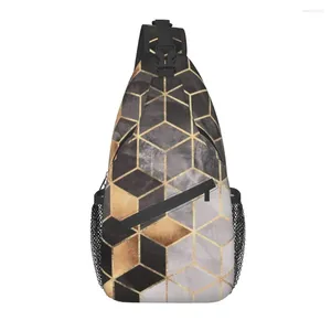 Sırt çantası moda dumanlı küpler geometri crossbody sling erkekler soyut geometrik desen omuz göğüs çantaları yürüyüş için