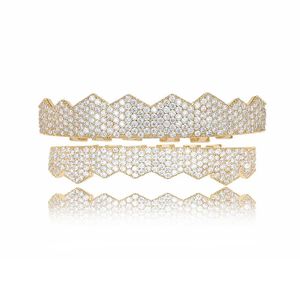 Gold Plated Micro Diamond Inlay 8 Gold Hip Hop Braces Frozen Grill for Men and Women