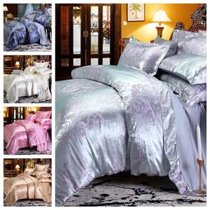 Bedding Sets Luxury 2/3pcs Conjunto de cetim Jacquard Toupet Tampa com zíper clousure 1 Quilt 1/2 travesseiros US/Tamanho da UE Home
