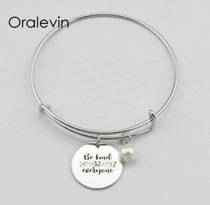 Hot Sale BE KIND TO EVERYONE Inspirational Hand Stamped Engraved Pendant Expandable Bracelet Bangle Gift Jewelry,10Pcs/Lot, #LN2087B6355186