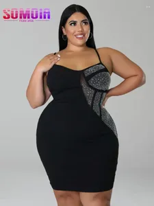 Vestidos casuais somoia plus size mulheres moda prática de emendamento diomond mangas gordas vestido drenagem saia bodycon mini mini