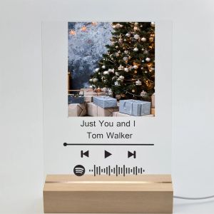 Quadro de quadro acrílico quadro de fotos de música personalizada música led led lâmpador de madeira personaliza tema de natal moldura de christmas árvore Papai Noel