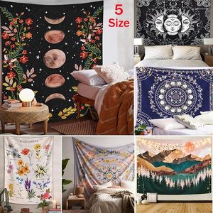 Taquestres Arte Imprimir tapeçaria Sun Starry Sky Carpet Moon Mountain Flower Wall Hanging Decor Room Home Tapestry95x73