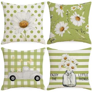 Pillow Little Daisy Flower Green Plaid Cover Decorations For Home Ornament Happy Year Christmas Decor 2024