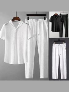 Pantaloni per magliette Man Casual Classical Classical Marcite morbide Pantaloni lunghi set 2024 Summer Fashion Solid Cotton Drying Abiti 240412