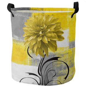 Bolsas de lavanderia dahlia pintura a óleo de textura abstrata planta cesta dobrável cesta de grande capacidade Organizador à prova d'água bolsa de armazenamento de brinquedos infantis