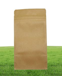 100 Pieceslot 5 Sizes Stand Up Kraft Paper Food Bags Doypack Zip lock Brown Storage Paper Bag Clear Window Bulk Food Package Bags9226251