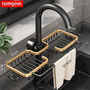 Kök förvaring Lamgool Space Aluminium Sink Drain Rack Sponge Facet Holder Soap Drainer Shelf Organizer Badrumstillbehör