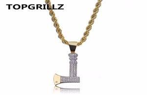 Topgrillz Hip Hop Jewelry Axe Necklacependant Copper Gold Color Plated Iced Out Micro Pave Cubic Zircon Charm för män gåvor3892305