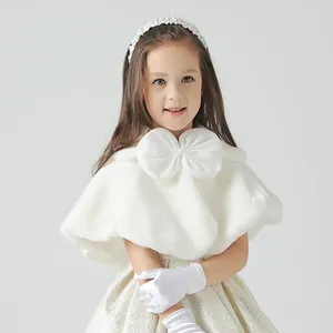 Jackor flickor vinter bröllop klänning prinsessan cape coat faux päls barn baby formell kort varm med båge