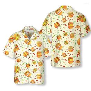 Camisas casuais masculinas Comida Hamburger Gráfico para homens Roupas Hawaiian Burger Beach Camisa Aloha Hip Hop Manga curta Bloups Top Top