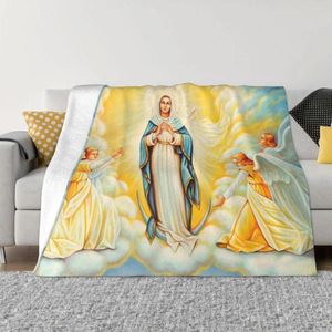 Cobertores Jesus Virgem Maria Bobagem de Fleece Autumn/Inverno Respirável Vire macio para colchas de quarto de casa