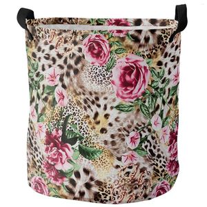 Borse per lavanderia Leopard Rose Art Flower Cesto pieghevole Caspetto di grande capacità Cospetto Organizzatore di giocattoli per bambini Borsa giocattolo