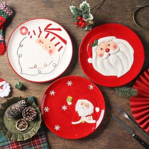 Plates Lovely Santa Claus Tableware Set Of Hand-painted Earth Ceramic Relief Large Disc Candy Pastry Christmas Decorative Plate