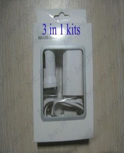 Yeni 3 In 1 Kit Mini USB Araç Şarj Cihazı AB ABD Duvar Şarj Cihazı Samsung için USB Kablosu I Marka Telefonu Perakende Paketi 300PCSLOT5250274