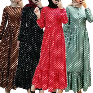 Etnik Giyim Ramazan Müslüman Kadın Polka Dot Maxi Elbise Retro Vintage Abayas Dubai Türkiye Kaftan Suudi Arapça Cobre Marocain Jalabiya