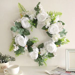 Flores decorativas Deadwood White Wreath Decoration Simulation Simulation Rattan Circle Porta pendurada Janela adereços parede