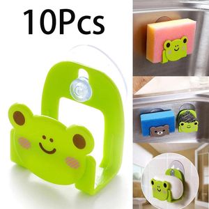 Küche Aufbewahrung 10pcs Mehrzweck-Cartoon Plastikreinigung Schwamm Wandsaug Rack Tasse Trümmer Waschbecken Haushaltsgegenstände