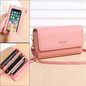 Umhängetaschen Marke Design Handy Brieftasche für Frauen kleine Tasche transparent Touch Creen Telefontasche Mini PU Leder Frau Geldbörse