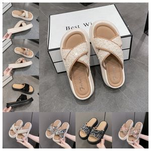 Top Luxury Thick soled cross strap cool slippers women black Exquisite sequin sponge cake sole one line trendy slippers size35-41