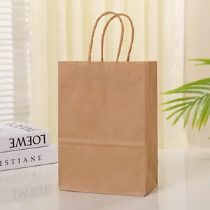 Present Wrap 6pcs/Set Brown Kraft Paper Bags With Handtag Festival Bag Shopping Party Favor Packing TC108B