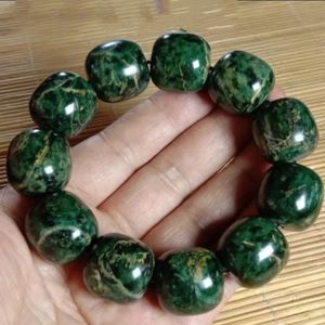 Natural Tibetan Jade Medicine King Stone Serpentine Gold Flower Old Bead Armband Mens and Womens Health Care Jewelry 240402