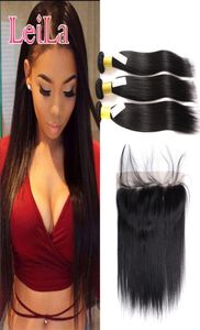 Mongolskie wiązki Virgin Hair z 13x4 koronkowe czołowe 4piece jedna partia ludzkie włosy wątki z zamknięciem proste włosy luźne fala Kinky 4825135