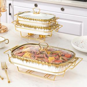 Plates Ceramic Main Plate With Glass Lid European Luxury Serving Pot Candle Holder Heating Enamel Romantic Kitchen Cookware