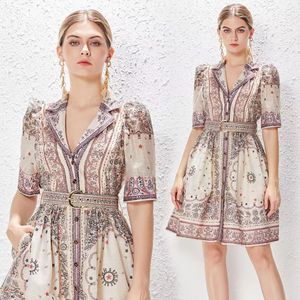 Designer's new casual dress 2024 spring/summer printed single breasted vacation high-end dress with suspender belt